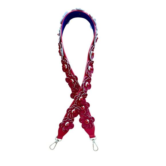 New Red Colored Flowers PU Leather Shoulder/Crossbody Bag Strap - Picture 5 of 6